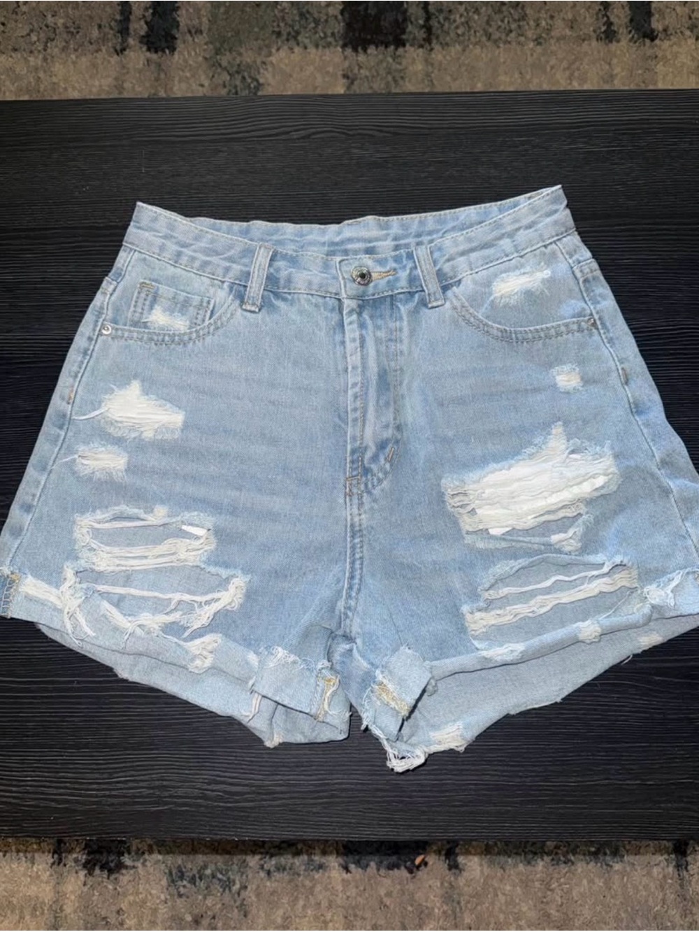 SHEIN Light Blue Distressed High-Rise Denim Shorts